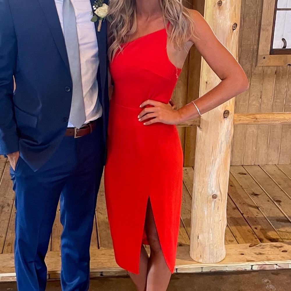Lovers and Friends red one shoulder slit dress